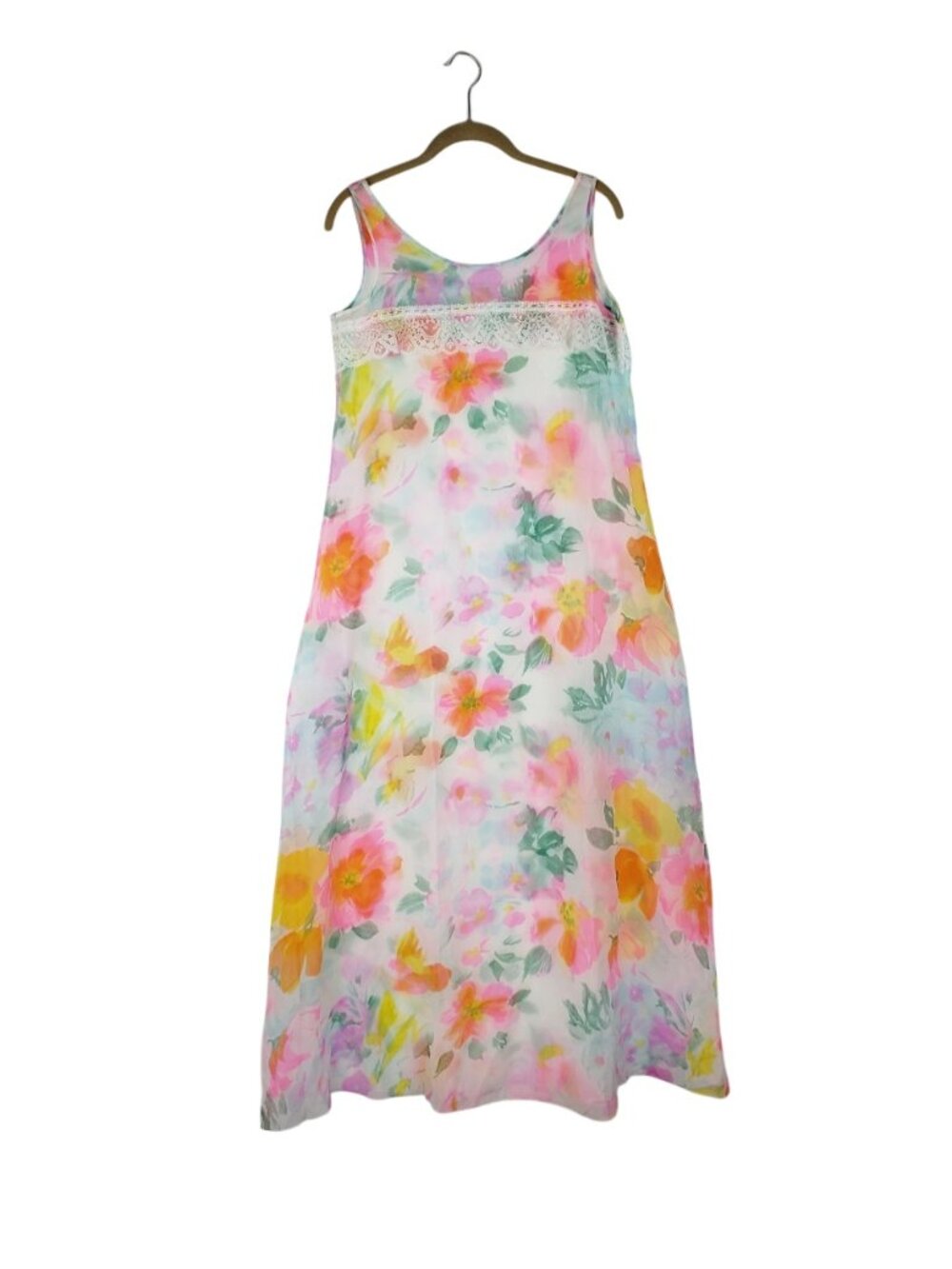 Odette Barsa Matej Sheer Multicolor Floral Sleeveless Maxi Gown Womens Medium